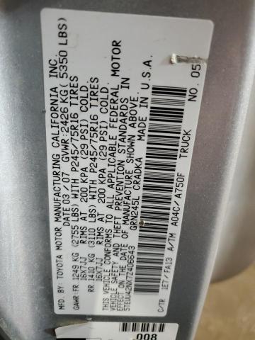 5TEUU42NX7Z406643 - 2007 TOYOTA TACOMA ACCESS CAB ვერცხლისფერი ფოტო 12