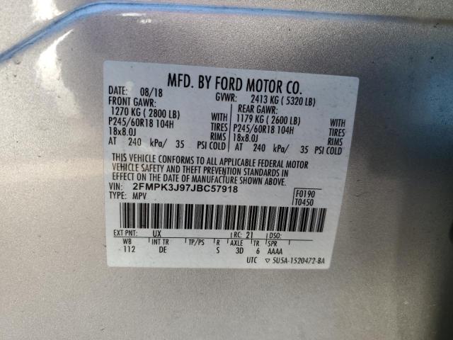 2FMPK3J97JBC57918 - 2018 FORD EDGE SEL SILVER photo 14