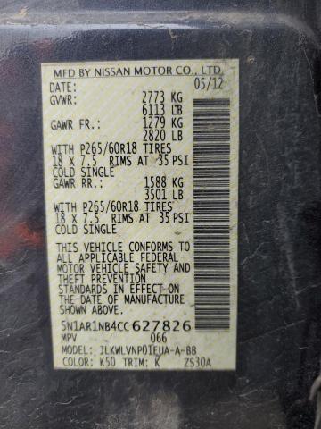 5N1AR1NB4CC627826 - 2012 NISSAN PATHFINDER S CHARCOAL photo 13