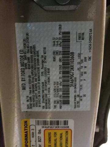 3FA6P0G73KR103608 - 2019 FORD FUSION S GOLD photo 13