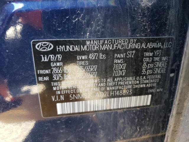 5NMS2CAD2LH148693 - 2020 HYUNDAI SANTA FE SE BLUE photo 13