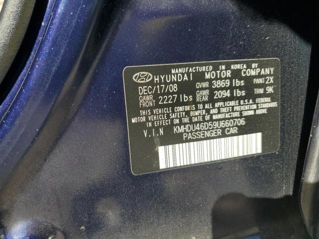 KMHDU46D59U660706 - 2009 HYUNDAI ELANTRA GLS BLUE photo 12