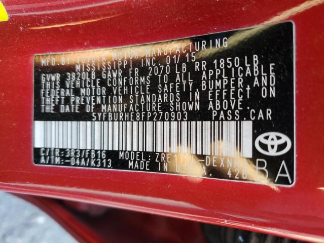 5YFBURHE8FP270903 - 2015 TOYOTA COROLLA L RED photo 12