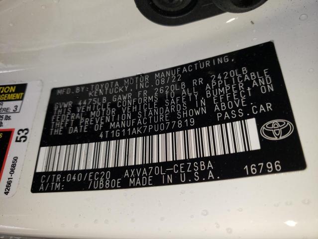 4T1G11AK7PU077819 - 2023 TOYOTA CAMRY SE NIGHT SHADE WHITE photo 12