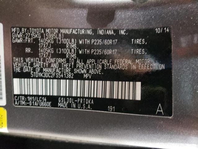 5TDYK3DC2FS541382 - 2015 TOYOTA SIENNA XLE GRAY photo 13