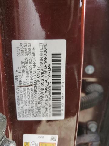 5FNYF7H54MB009172 - 2021 HONDA PASSPORT EXL MAROON photo 12