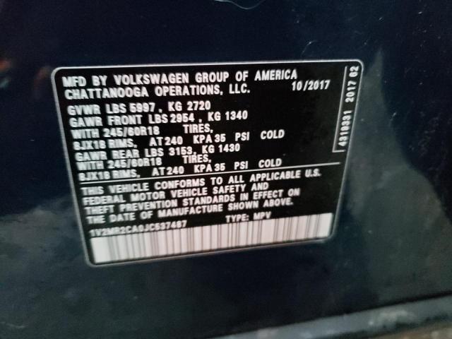 1V2MR2CA0JC537487 - 2018 VOLKSWAGEN ATLAS SEL BLUE photo 13