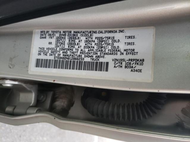 5TEGN92N81Z866253 - 2001 TOYOTA TACOMA DOUBLE CAB PRERUNNER SILVER photo 12