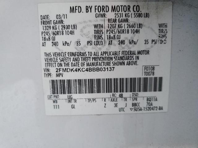 2FMDK4KC4BBB03137 - 2011 FORD EDGE LIMITED WHITE photo 13
