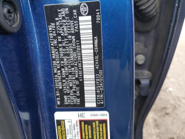 4T4BE46K29R070911 - 2009 TOYOTA CAMRY BASE BLUE photo 12