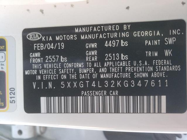 5XXGT4L32KG347611 - 2019 KIA OPTIMA LX WHITE photo 13