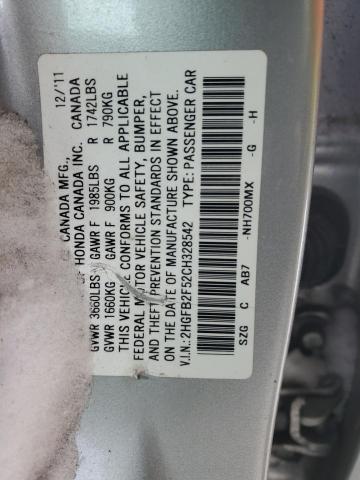 2HGFB2F52CH328542 - 2012 HONDA CIVIC LX SILVER photo 12