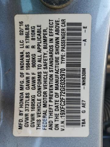 19XFC2F72GE032970 - 2016 HONDA CIVIC EX SILVER photo 12