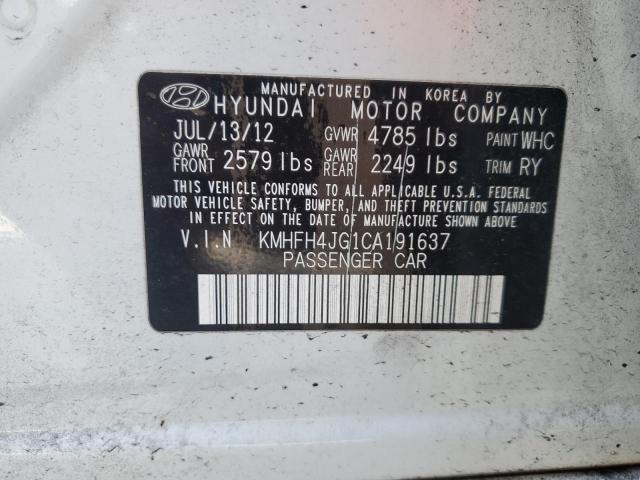 KMHFH4JG1CA191637 - 2012 HYUNDAI AZERA GLS WHITE photo 12