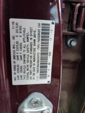 1HGCP26439A074715 - 2009 HONDA ACCORD LXP MAROON photo 12