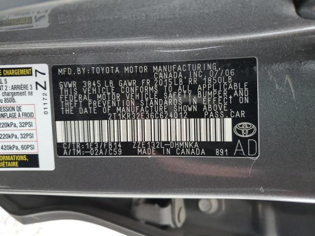 2T1KR32E36C624012 - 2006 TOYOTA COROLLA MA XR GRAY photo 12