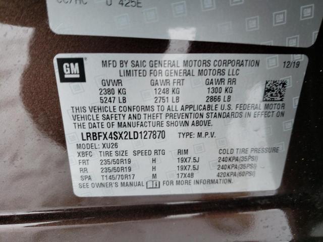 LRBFX4SX2LD127870 - 2020 BUICK ENVISION PREMIUM II Qəhvəyi foto 12