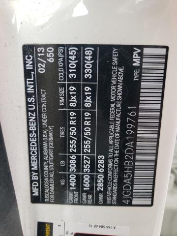 4JGDA5HB2DA199761 - 2013 MERCEDES-BENZ ML 350 4MATIC WHITE photo 10