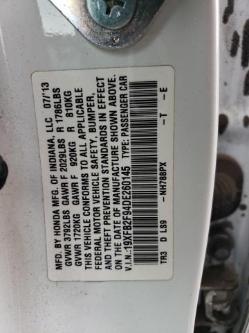 19XFB2F94DE260145 - 2013 HONDA CIVIC EXL Ağ foto 12
