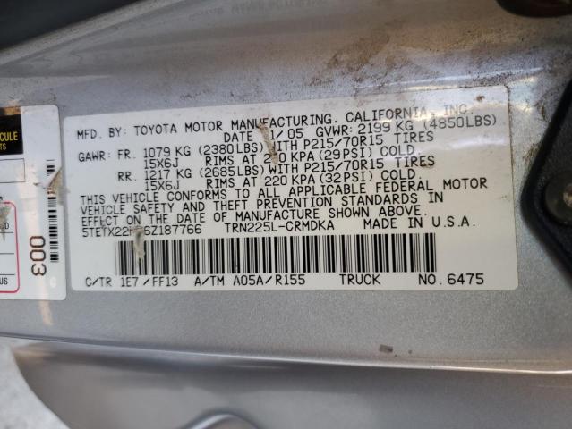 5TETX22N66Z187766 - 2006 TOYOTA TACOMA ACCESS CAB Күміс фото 12