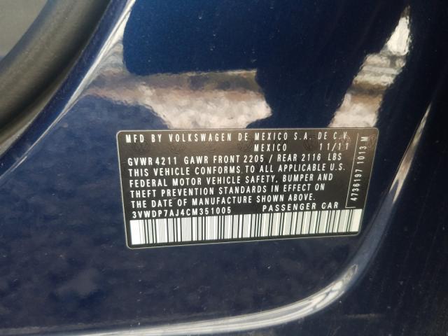 3VWDP7AJ4CM351005 - 2012 VOLKSWAGEN JETTA SE  photo 10