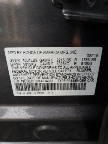 19UDE2F36KA014032 - 2019 ACURA ILX GRAY photo 12