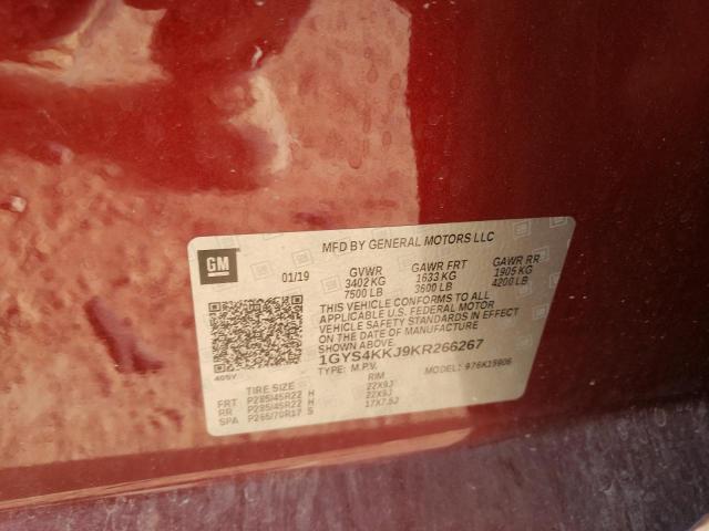 1GYS4KKJ9KR266267 - 2019 CADILLAC ESCALADE ESV PLATINUM მუქწითელი ფოტო 10