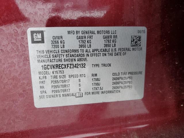 1GCVKRECXFZ342132 - 2015 CHEVROLET SILVERADO K1500 LT MAROON photo 12