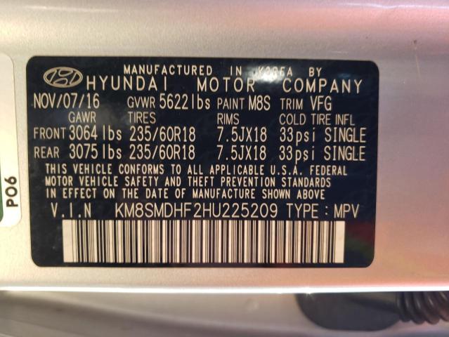 KM8SMDHF2HU225209 - 2017 HYUNDAI SANTA FE SE SILVER photo 13