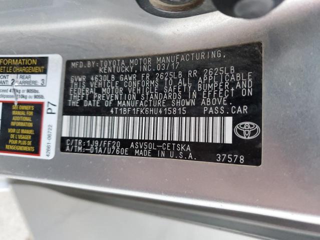 4T1BF1FK6HU415815 - 2017 TOYOTA CAMRY LE SILVER photo 12