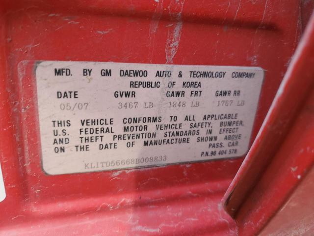 KL1TD56668B008833 - 2008 CHEVROLET AVEO BASE Qırmızı foto 12