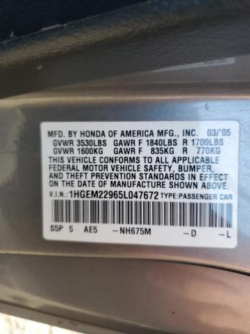 1HGEM22965L047672 - 2005 HONDA CIVIC EX GRAY photo 12