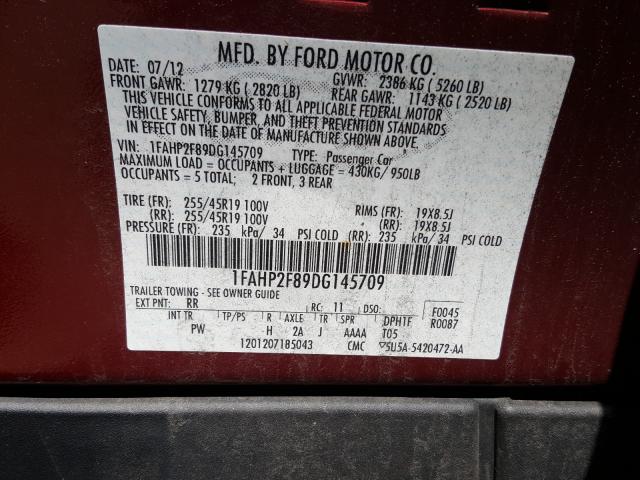 1FAHP2F89DG145709 - 2013 FORD TAURUS LIMITED  photo 10