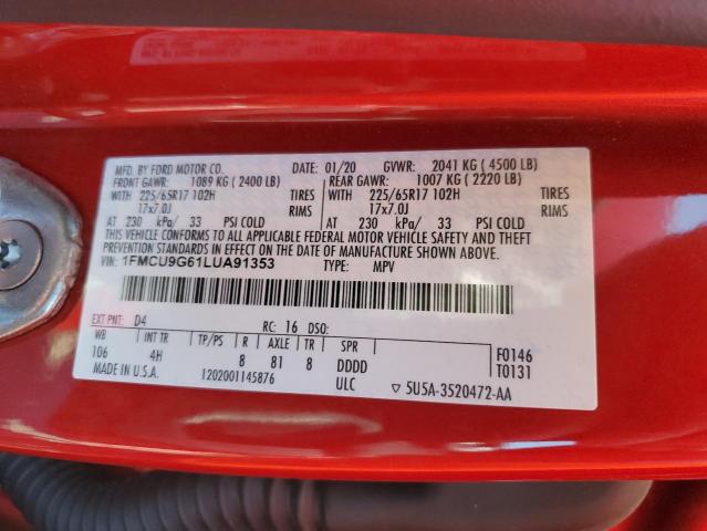 1FMCU9G61LUA91353 - 2020 FORD ESCAPE SE RED photo 13