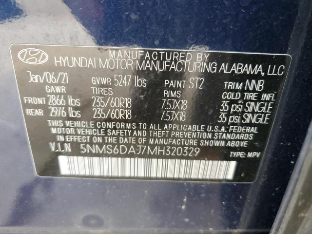 5NMS6DAJ7MH320329 - 2021 HYUNDAI SANTA FE SEL BLUE photo 13