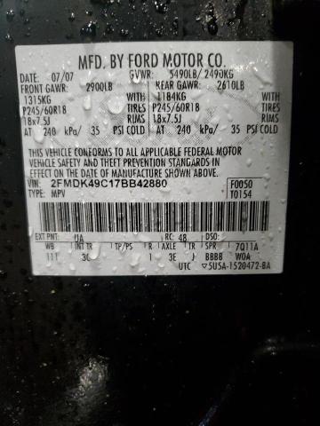 2FMDK49C17BB42880 - 2007 FORD EDGE SEL PLUS BLACK photo 13