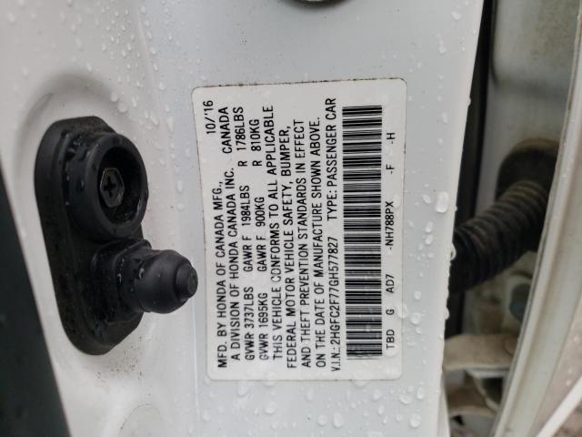 2HGFC2F77GH577827 - 2016 HONDA CIVIC EX WHITE photo 12