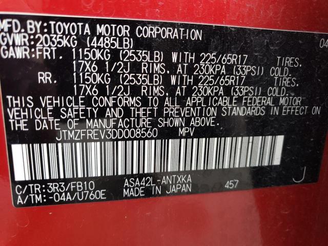 JTMZFREV3DD008560 - 2013 TOYOTA RAV4 LE RED photo 13