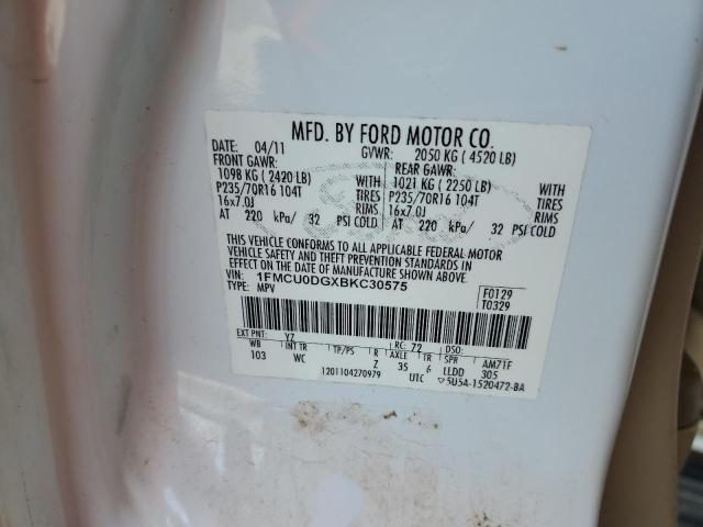 1FMCU0DGXBKC30575 - 2011 FORD ESCAPE XLT WHITE photo 12