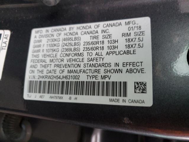 2HKRW2H54JH631002 - 2018 HONDA CR-V EX GRAY photo 12