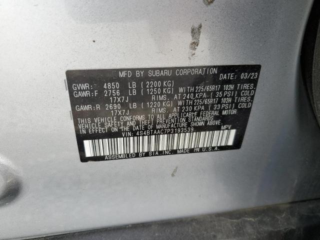 4S4BTAAC7P3193539 - 2023 SUBARU OUTBACK SILVER photo 12