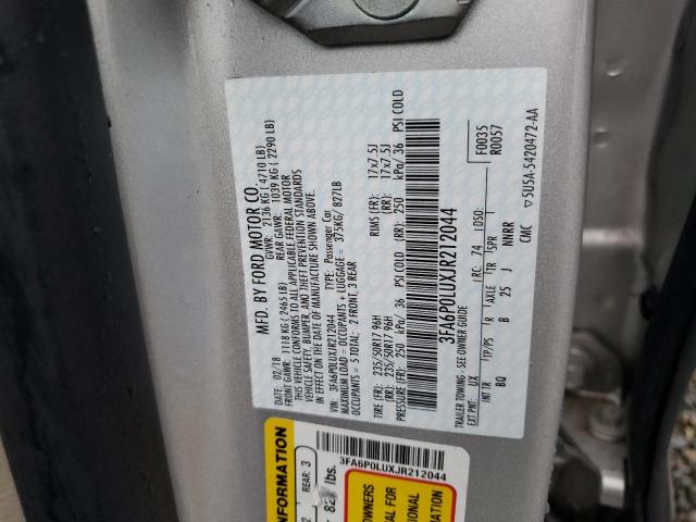 3FA6P0LUXJR212044 - 2018 FORD FUSION SE HYBRID SILVER photo 12