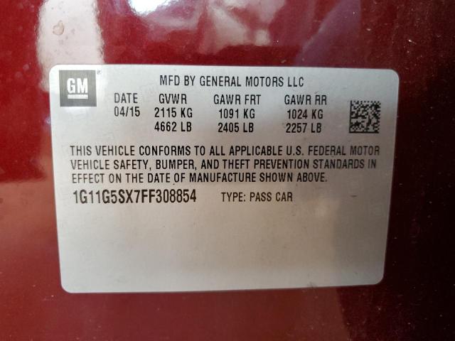 1G11G5SX7FF308854 - 2015 CHEVROLET MALIBU LTZ მუქწითელი ფოტო 12