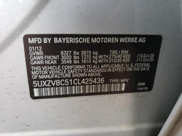 5UXZV8C51CL425436 - 2012 BMW X5 XDRIVE50I SILVER photo 13