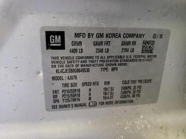 KL4CJESB8GB649530 - 2016 BUICK ENCORE SILVER photo 12