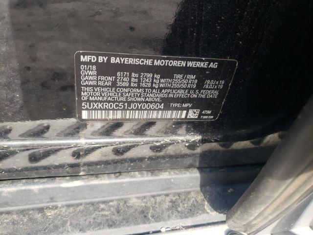 5UXKR0C51J0Y00604 - 2018 BMW X5 XDRIVE35I BLACK photo 12