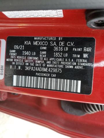 3KPA24AD8ME429875 - 2021 KIA RIO LX RED photo 12