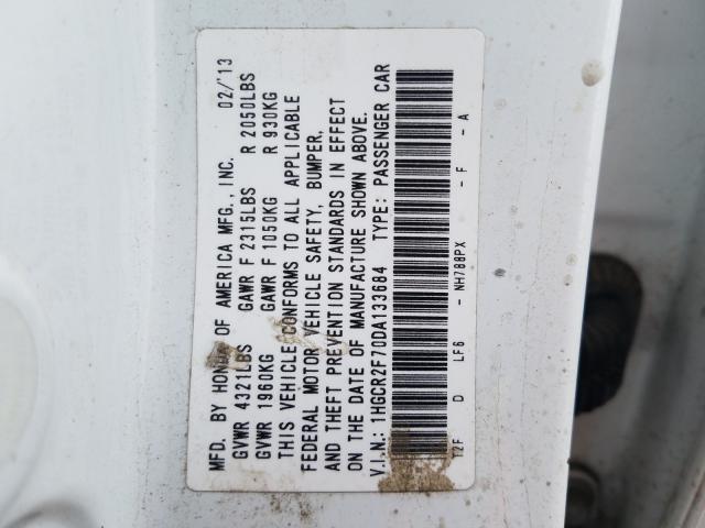 1HGCR2F70DA133684 - 2013 HONDA ACCORD EX  photo 10