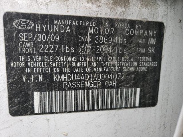 KMHDU4AD1AU904072 - 2010 HYUNDAI ELANTRA BLUE WHITE photo 13