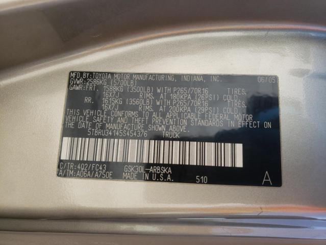 5TBRU34145S454376 - 2005 TOYOTA TUNDRA ACCESS CAB SR5 BEIGE photo 12